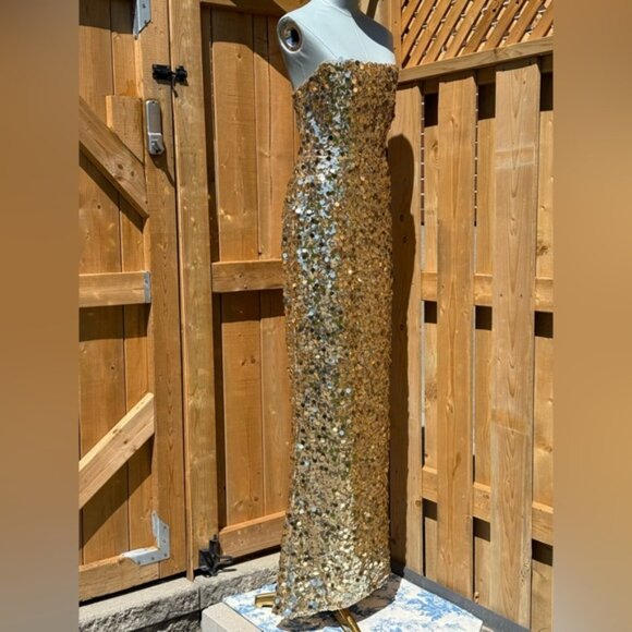 🆕 BRONX & BANCO 🧿 NWOT Farah Strapless Sequins Gown, Gold, Sz M US 6 - Picture 5 of 16